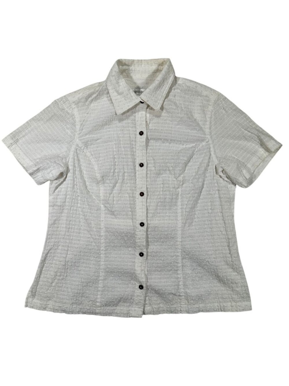 Christopher & Banks Womens Button-Up Short Sleeve Blouse Size Large White Textur